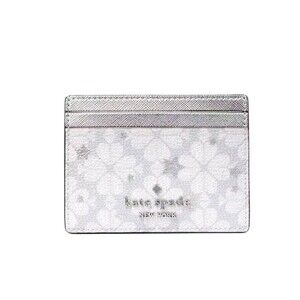 New Kate Spade Spade Flower Star Toss Small Slim Card Holder Platinum Grey Multi